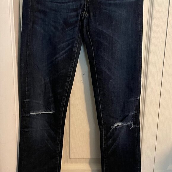 PAIGE Womens Dark Wash Distressed Slim Straight Ankle Mid Rise Jeans Size 25 - Picture 4 of 7